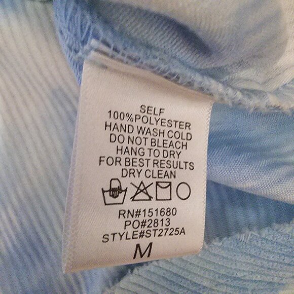 Tie-Dye Blue & White Corduroy Button-Up Crop Jacket With Frayed Hem Medium By - Picture 6 of 9